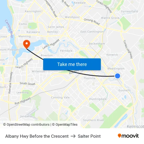 Albany Hwy Before the Crescent to Salter Point map
