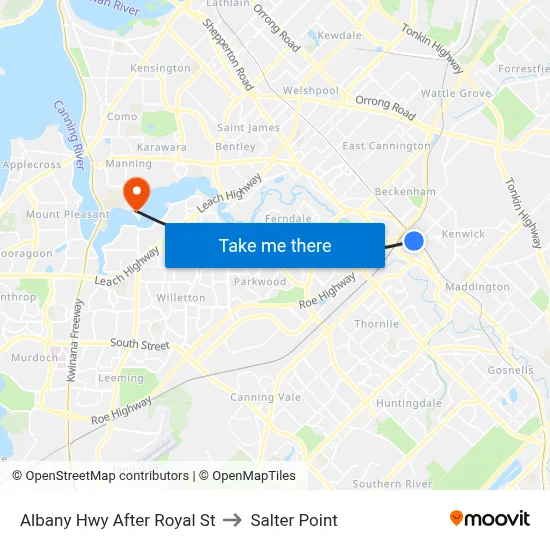Albany Hwy After Royal St to Salter Point map