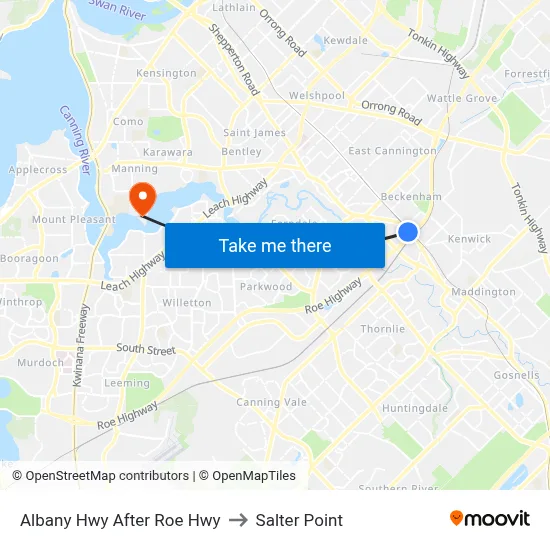 Albany Hwy After Roe Hwy to Salter Point map