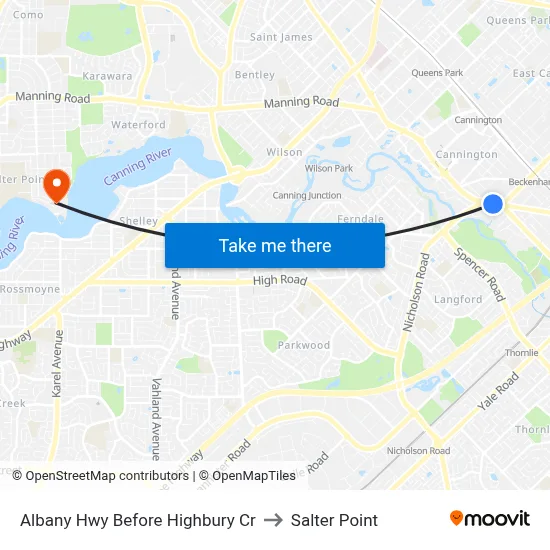 Albany Hwy Before Highbury Cr to Salter Point map