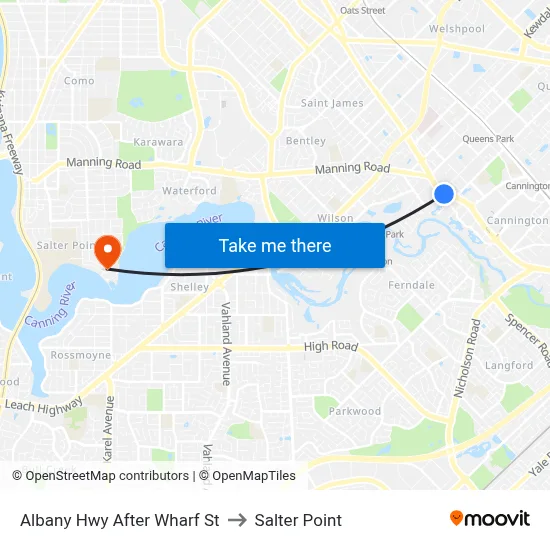 Albany Hwy After Wharf St to Salter Point map