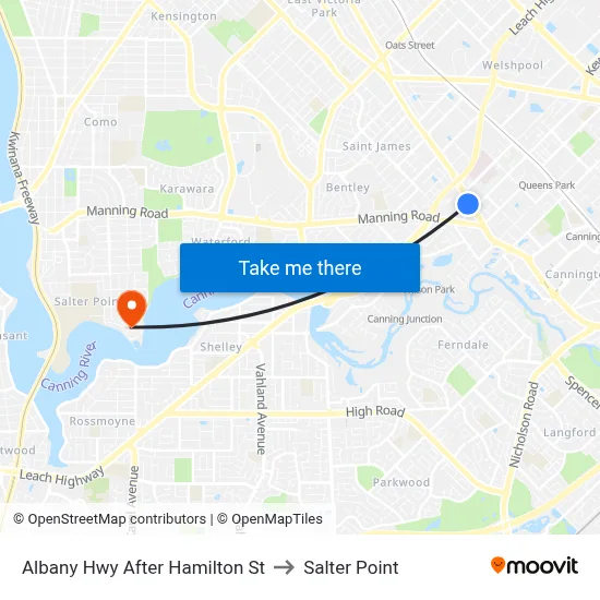 Albany Hwy After Hamilton St to Salter Point map