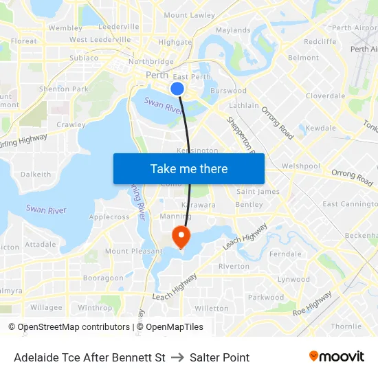 Adelaide Tce After Bennett St to Salter Point map