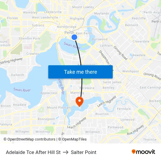 Adelaide Tce After Hill St to Salter Point map