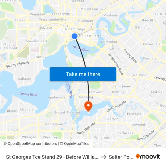 St Georges Tce Stand 29 - Before William St to Salter Point map