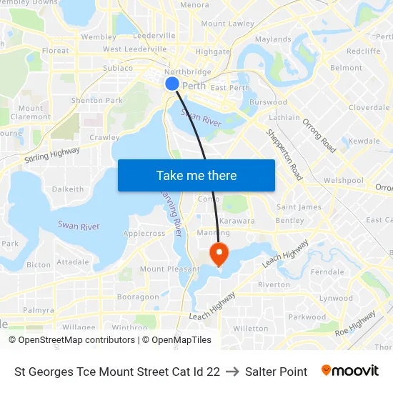 St Georges Tce Mount Street Cat Id 22 to Salter Point map