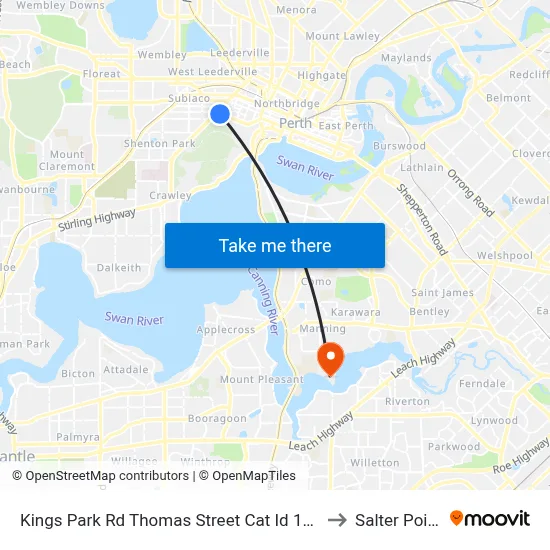 Kings Park Rd Thomas Street Cat Id 108 to Salter Point map