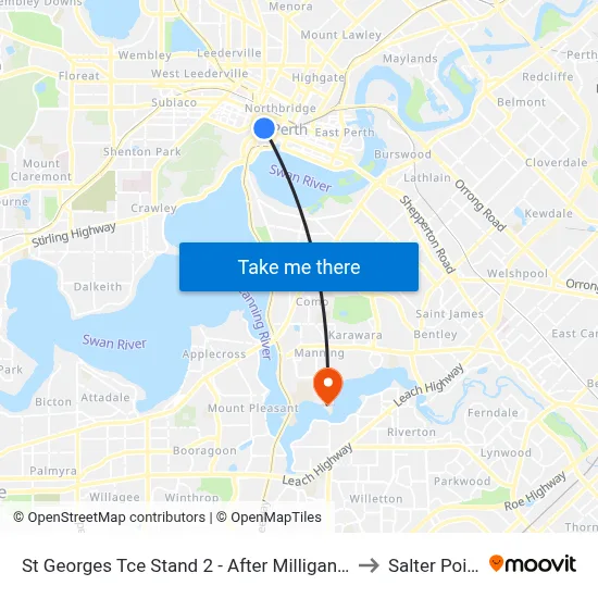 St Georges Tce Stand 2 - After Milligan St to Salter Point map