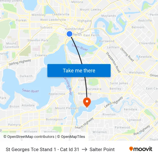 St Georges Tce Stand 1 -  Cat Id 31 to Salter Point map