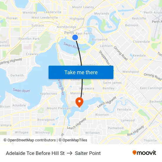 Adelaide Tce Before Hill St to Salter Point map