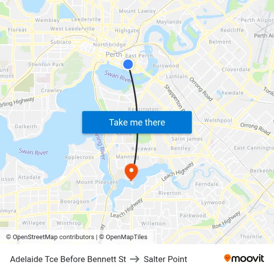 Adelaide Tce Before Bennett St to Salter Point map