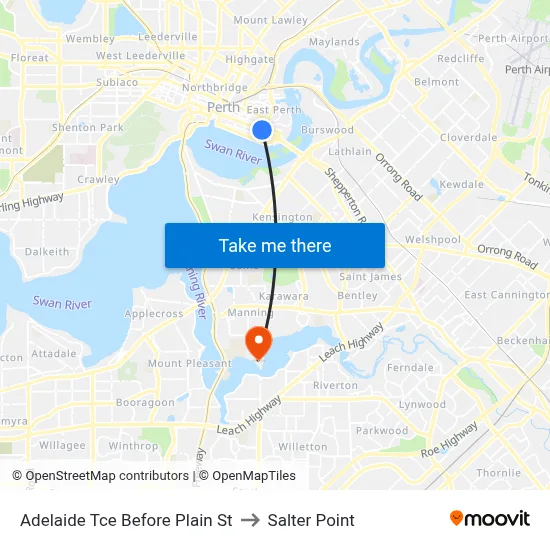 Adelaide Tce Before Plain St to Salter Point map