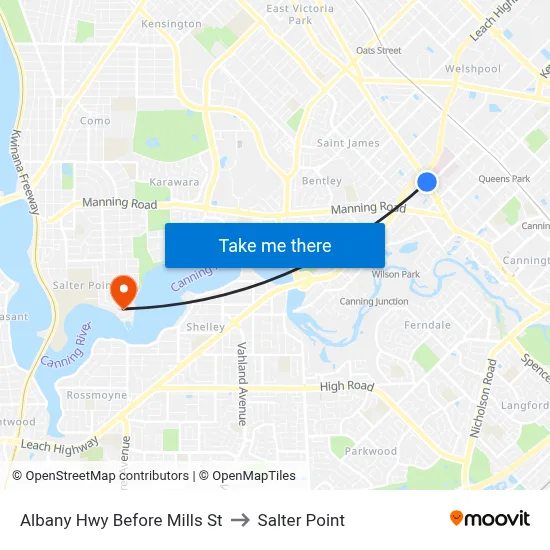 Albany Hwy Before Mills St to Salter Point map