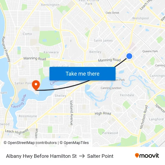 Albany Hwy Before Hamilton St to Salter Point map