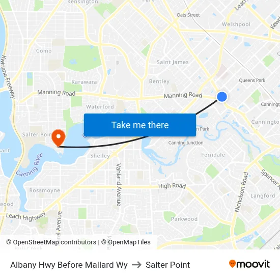 Albany Hwy Before Mallard Wy to Salter Point map