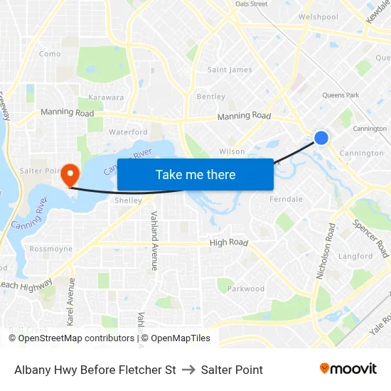 Albany Hwy Before Fletcher St to Salter Point map