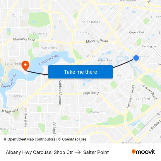 Albany Hwy Carousel Shop Ctr to Salter Point map