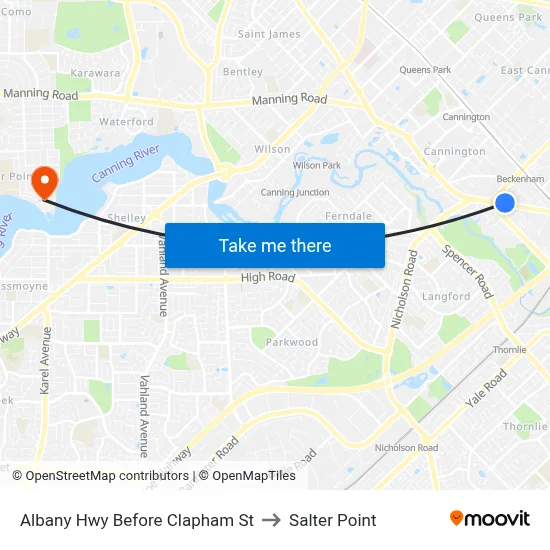 Albany Hwy Before Clapham St to Salter Point map