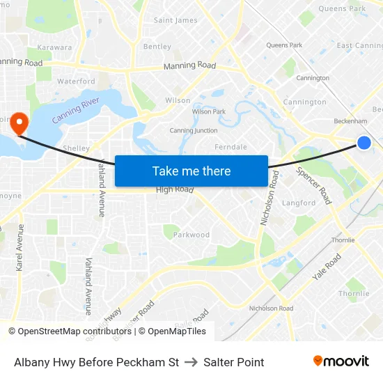 Albany Hwy Before Peckham St to Salter Point map