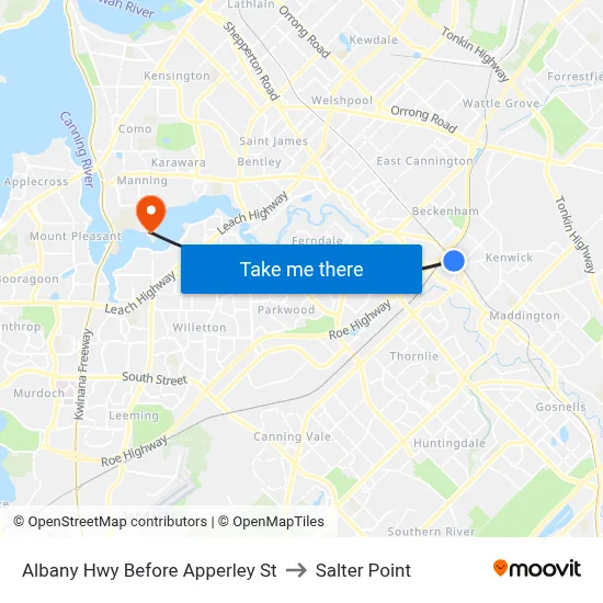 Albany Hwy Before Apperley St to Salter Point map