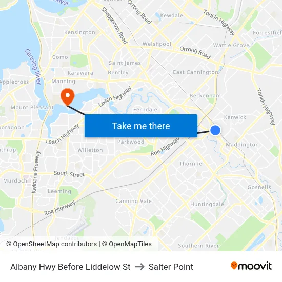 Albany Hwy Before Liddelow St to Salter Point map