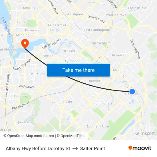 Albany Hwy Before  Dorothy  St to Salter Point map