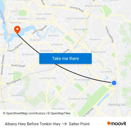 Albany Hwy Before Tonkin Hwy to Salter Point map
