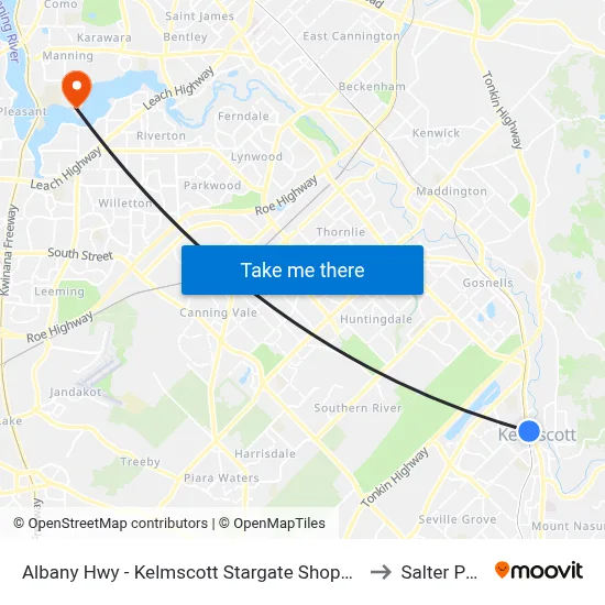 Albany Hwy - Kelmscott Stargate Shopping Ctr to Salter Point map