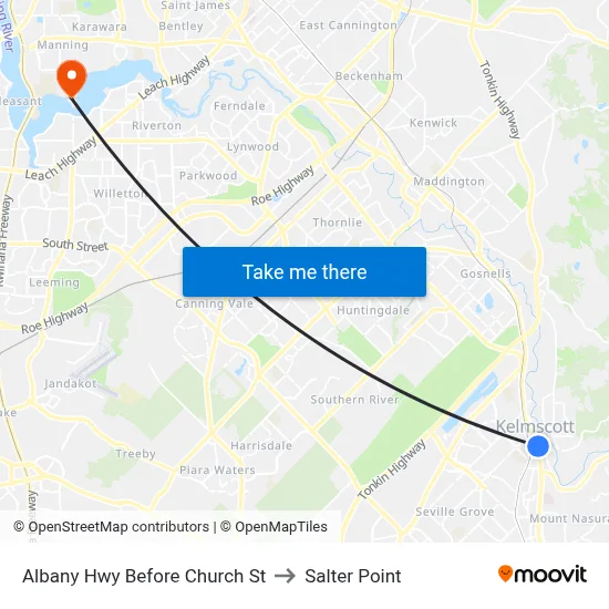 Albany Hwy Before Church St to Salter Point map
