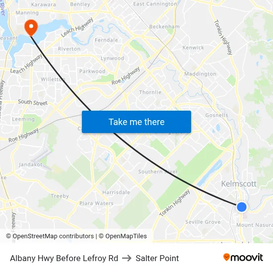Albany Hwy Before Lefroy Rd to Salter Point map