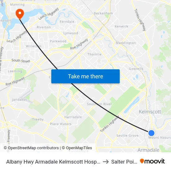 Albany Hwy Armadale Kelmscott Hospital to Salter Point map