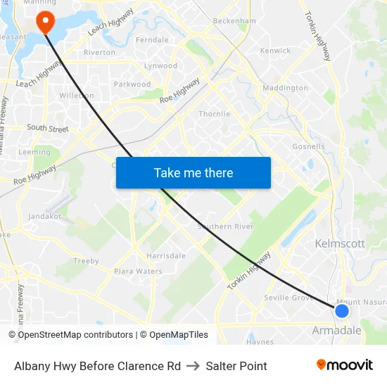 Albany Hwy Before Clarence Rd to Salter Point map