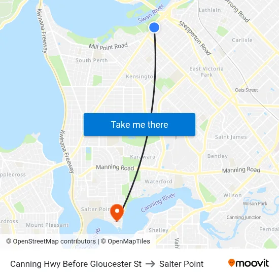 Canning Hwy Before Gloucester St to Salter Point map