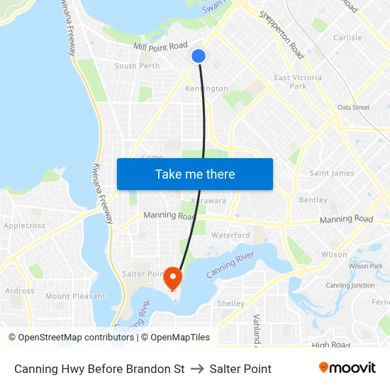 Canning Hwy Before Brandon St to Salter Point map