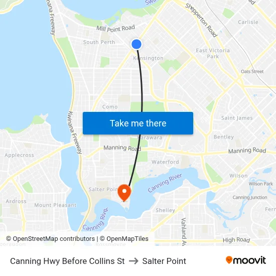 Canning Hwy Before Collins St to Salter Point map