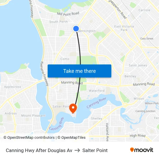 Canning Hwy After Douglas Av to Salter Point map