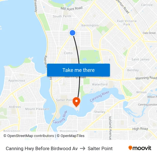 Canning Hwy Before Birdwood Av to Salter Point map