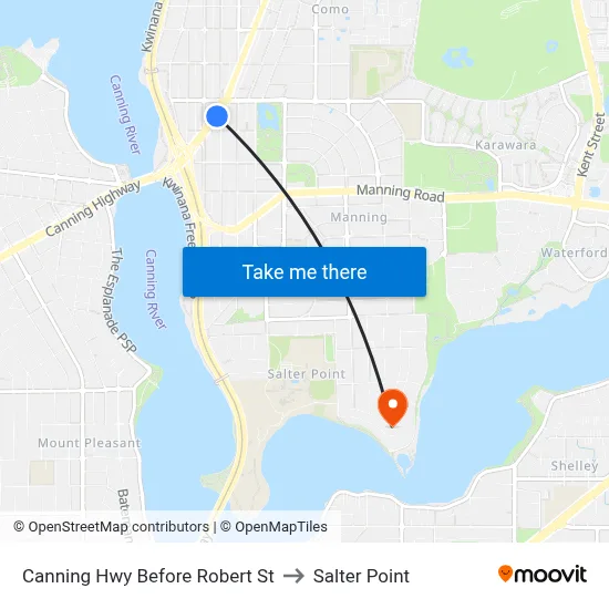 Canning Hwy Before Robert St to Salter Point map