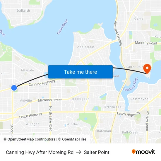Canning Hwy After Moreing Rd to Salter Point map