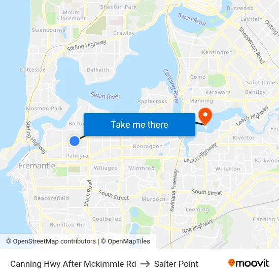 Canning Hwy After Mckimmie Rd to Salter Point map