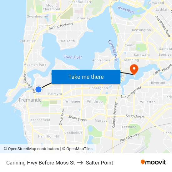 Canning Hwy Before Moss St to Salter Point map