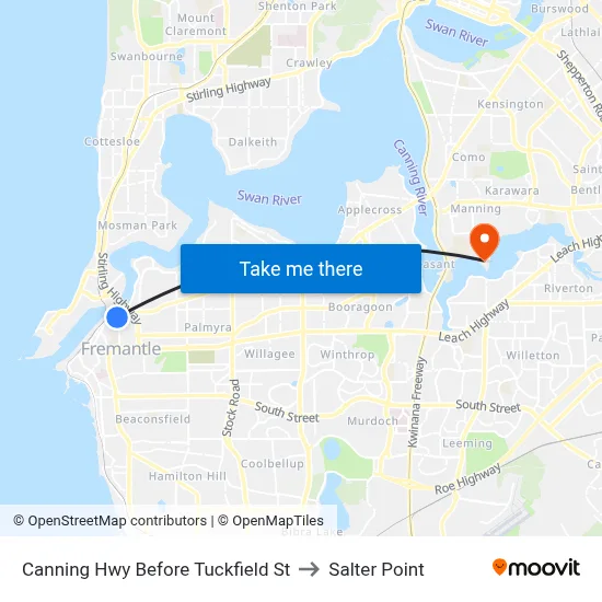 Canning Hwy Before Tuckfield St to Salter Point map