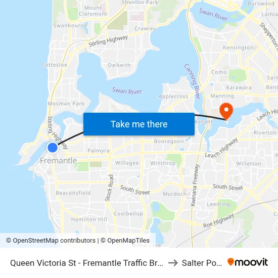 Queen Victoria St - Fremantle Traffic Bridge to Salter Point map