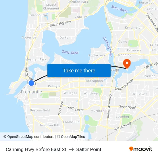 Canning Hwy Before East St to Salter Point map