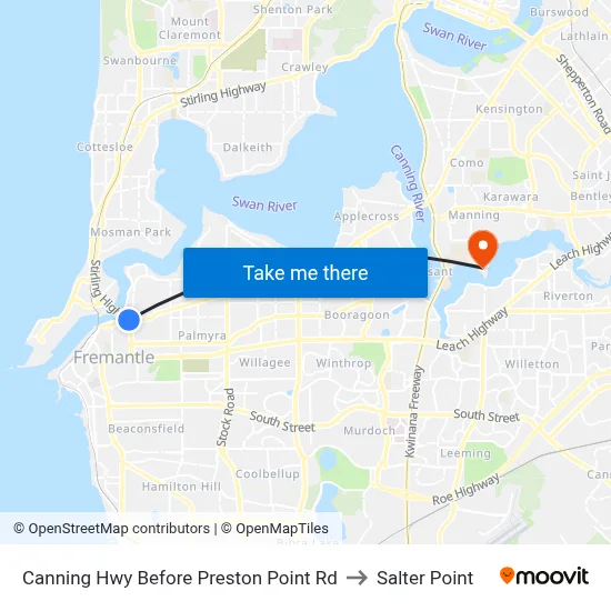 Canning Hwy Before Preston Point Rd to Salter Point map