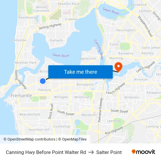 Canning Hwy Before Point Walter Rd to Salter Point map