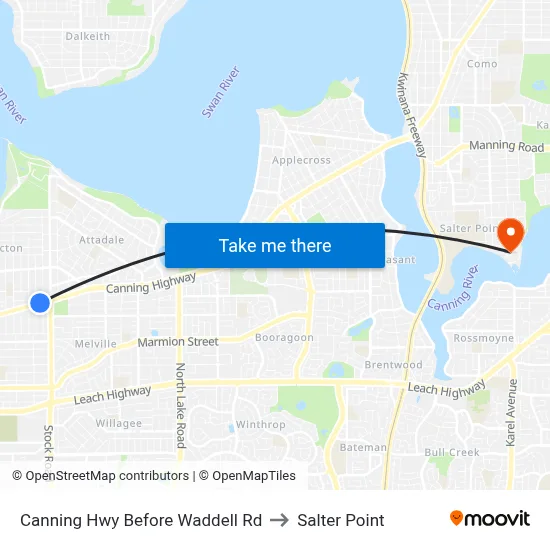 Canning Hwy Before Waddell Rd to Salter Point map