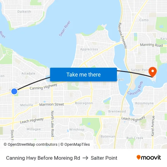 Canning Hwy Before Moreing Rd to Salter Point map