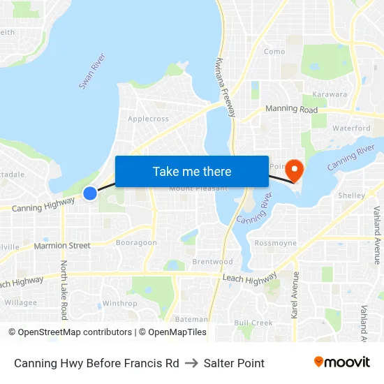 Canning Hwy Before Francis Rd to Salter Point map