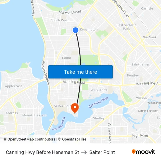 Canning Hwy Before Hensman St to Salter Point map